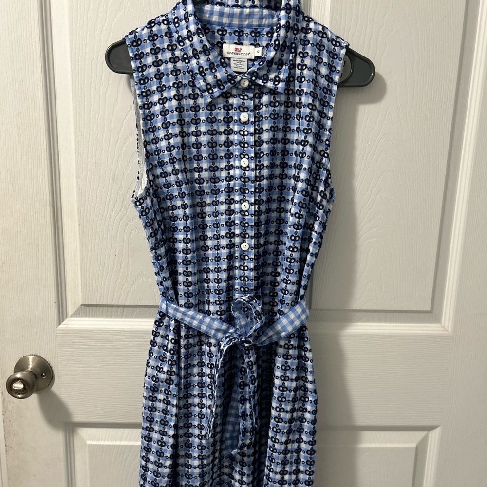 Vineyard vines Cotton blue and white gingham belter dress size 12